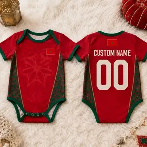 Personalized Morocco Baby Bodysuit, Custom Name Number Infant Soccer Jersey, Moroccan Flag Baby Outfit, Football Fan Gift OT4 E00