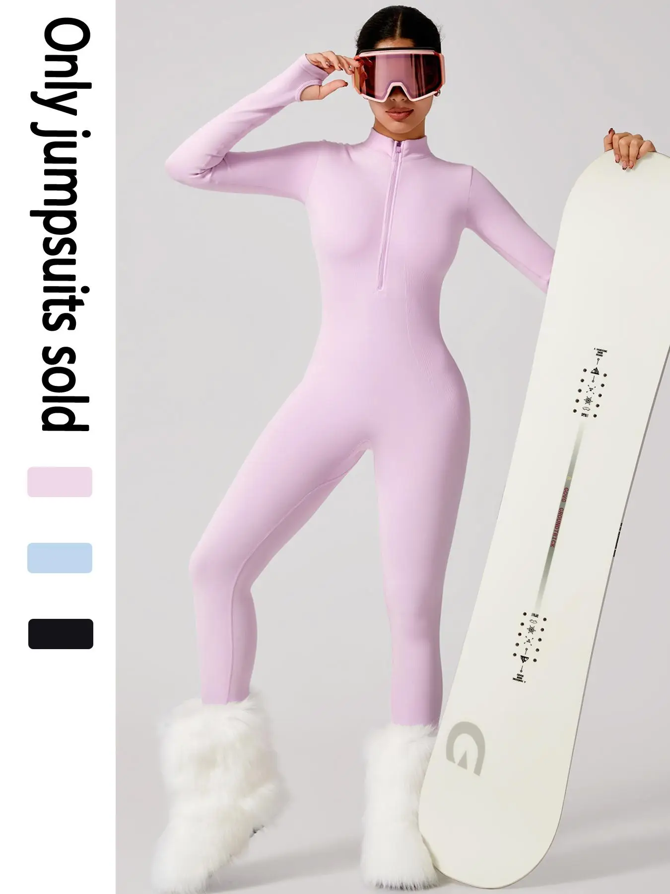 Women's seamless thread high elastic soft warm ski suit Half-Zip Stand Tie Thumb Buckle Non-Slip Yoga Suit Outdoor Ski Walk Fashion jumpsuit Gym Spor