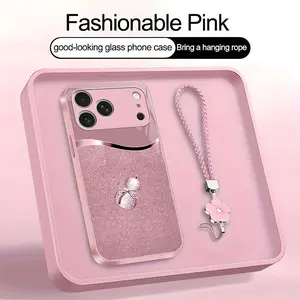 Suitable for [iPhone 17 Pro] high-end phone case，a beautiful four-leaf clover lanyard is included,printed case, no glitter，a lucky gourd will bring you good fortune，a variety of colors are available for you to choose from YM99
