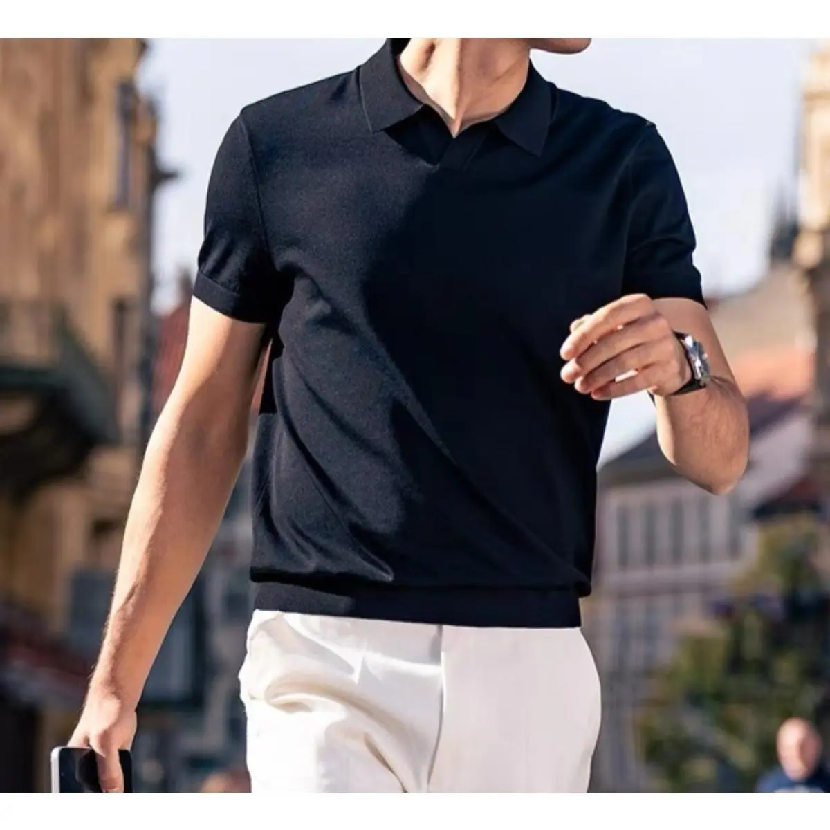 Men's Business Casual Knit Polo Shirt | Simple and Stylish Polo for Business, Commuting, and Vacations | Cool, Comfortable, and Breathable Summer Polo,father'sdaygifts,back to school,back to school shopping