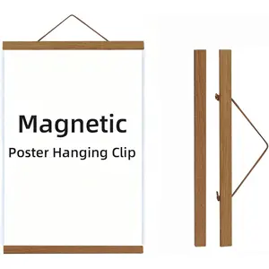 Magnetic Poster Hanger Frame for 20x24 20x28 20x30 Movie Music Posters Wall Art,Teak Wood Picture Frames for Large Canvas Diamond Map Decor, Living Room Calendar Banner Tapestry Photo Hanging Stand (Teak Wood, 20in/50cm)