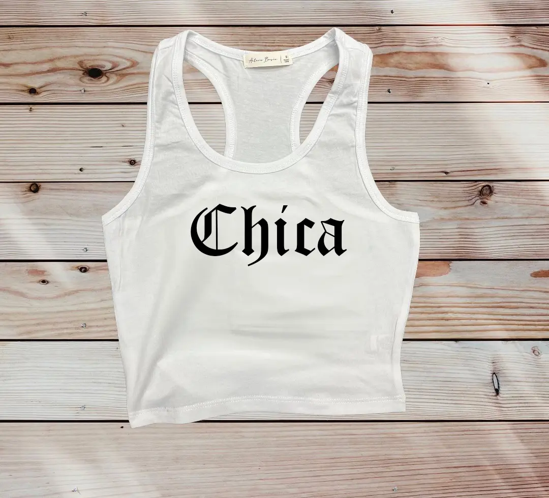 Chica Gothic Font Crop Tank – Latina Baddie Summer Top