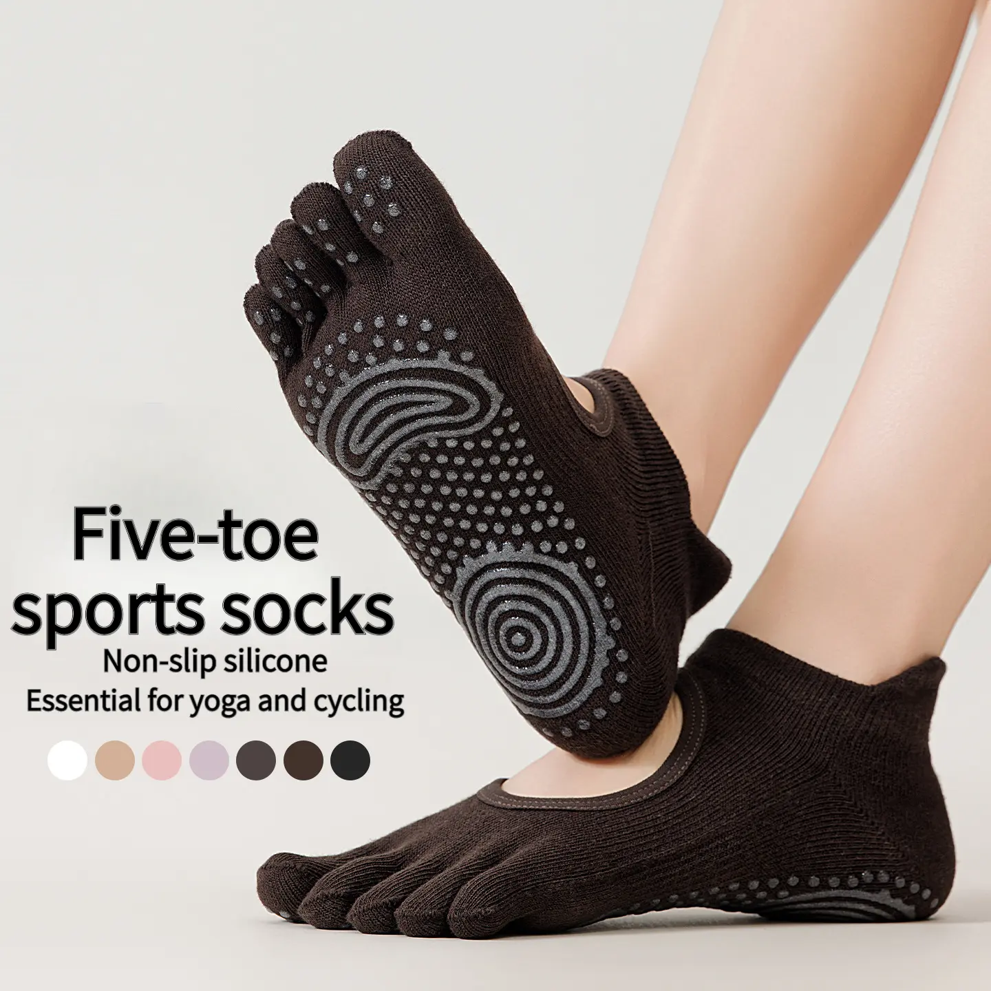 Women's Grippy Yoga Socks, Sporty Chic Low Cut 5-Toe Design with Non-Slip Grip, Pastel Flower Print for Barre & Pilates, Grippy Socks, Pilates Grip Socks, Workout Socks
