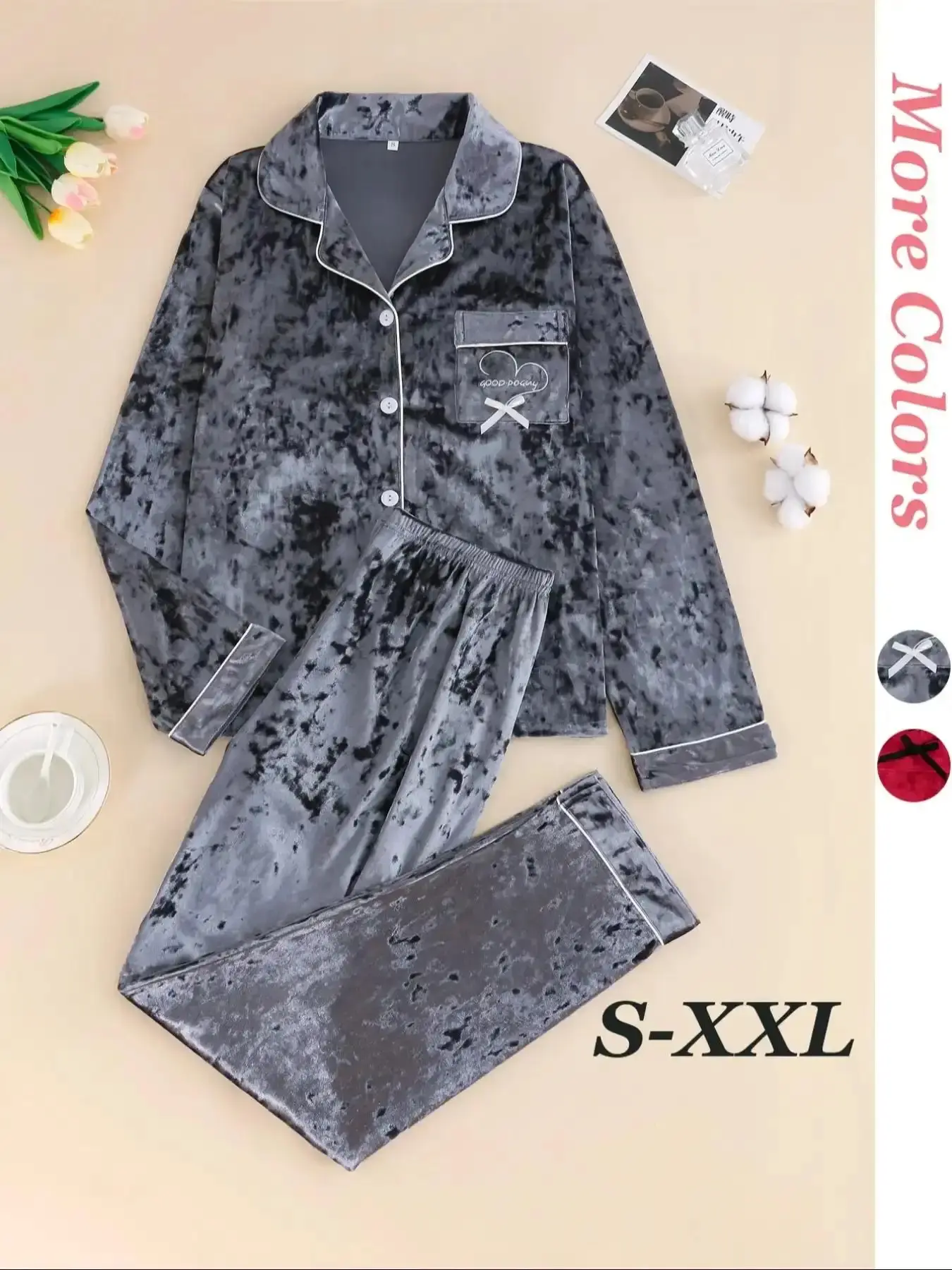 Women's Elegant Winter Knit Solid Pajama Set Pjs Nightwear, Fitted Long Sleeve Button-Up Top & Warm Pants, Comfortable Loungewear Homewear for Cold Weather figure flattering breathable