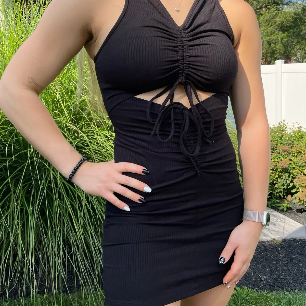 Black Keyhole Cutout Mini Boutique Dress