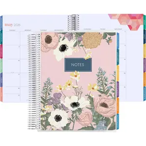 8.5x11 Coiled Monthly Planner (January 2026 - December 2026) - Bouquet classic cover, Hexagon theme,  coil