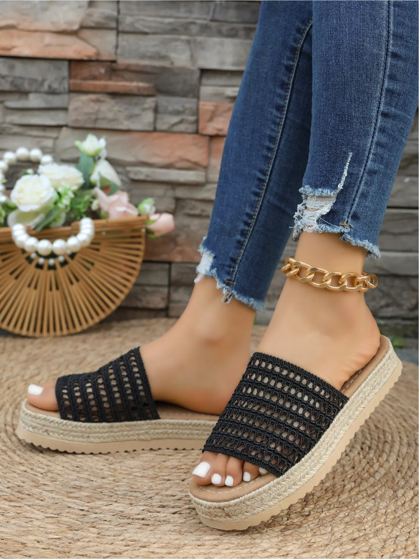Women's thick-soled wedge sandals, new summer style, fashionable platform waterproof fish-mouth high-heeled beach casual vacation bohemian style sandals, Elevated Sandals