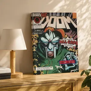 Vintage Hip Hop Wall Art, MF Doom Comic Book Poster, Retro Rap Printing, Multicolor Canvas Decoration, Living Room & Bedroom Aesthetic, Perfect Gift For Hip Hop Fans, Unframed.