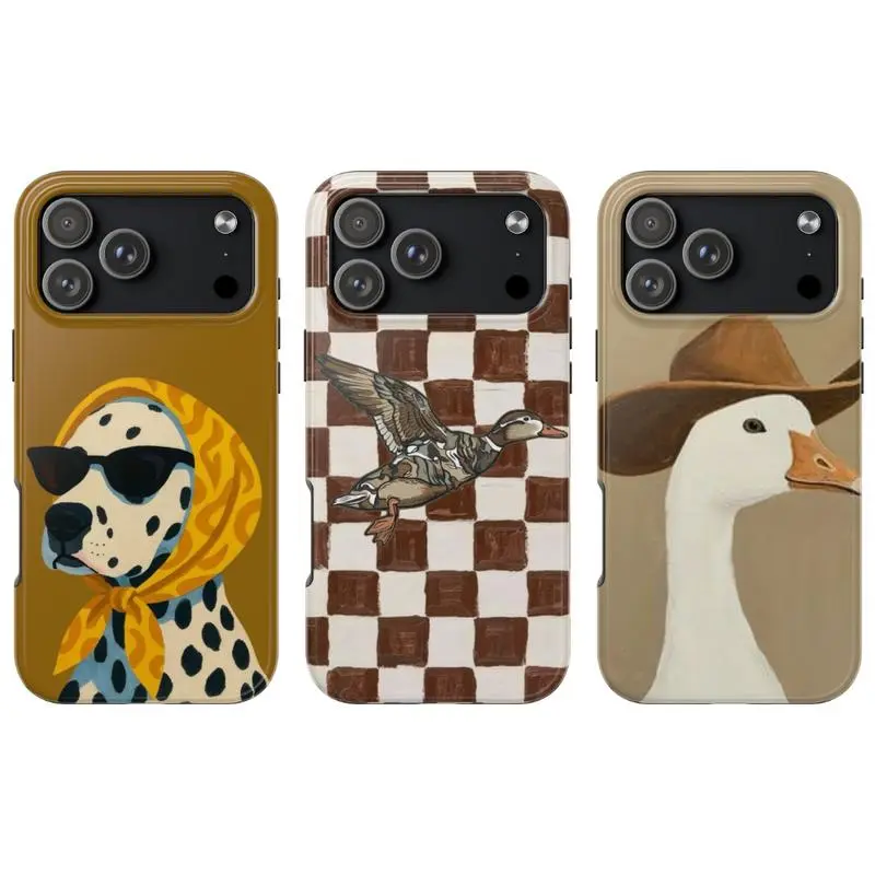 Checkerboard Duck & Cowboy Goose Art Tough Shock-Absorbing Glossy Rubber Phone Case - Crisp Color, No Bulk, for iPhone 17 Air, 16 15 14 Plus, 13 12 11 Pro Max, Samsung S26 S25 S24 S23 S22 Ultra, Fan Gifts, Mobile Accessories, Iphone 16, Polycarbonate, Glo