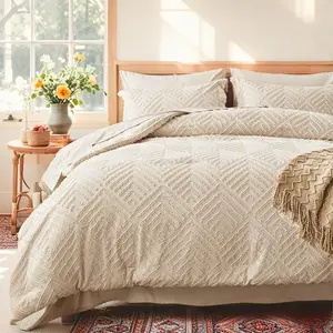 Queen Comforter Set 7 Pieces, Beige Bed in a Bag Tufted Boho Lightweight Beddding Sets with Comforter, Sheets, Pillowcases & Shams