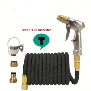 Extendable Garden Hose with Metal Spray Gun, High Pressure Car Wash Wand, Us/eu Connectors for Gardening & Lawn Care, All-Season Outdoor Use