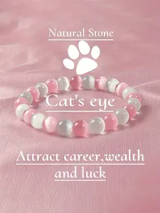 Cute Cat Eye Stone Beaded Bracelet, Elegant Fashion Accessory, Ideal for All Seasons & Daily Outfit, Great Gift for Her, Beads Bracelets
