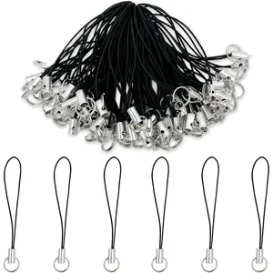 120 count Cell Phone Split Ring Straps - Detachable Lanyard Charm Cords for DIY Phone Decorations, USB Drives, Keychains - Black (2.4" Length)