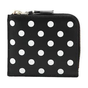 CDG White Polka Dot Leather Wallet for Men in Black