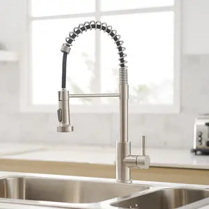 Commercial Brushed Nickel Kitchen Faucet with Pull Out Sprayer, Single Handle Single Lever Kitchen Sink Faucet