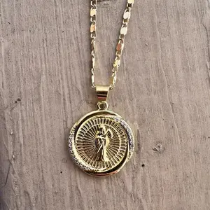 Santa Muerte Halo Coin Necklace Gold Plated