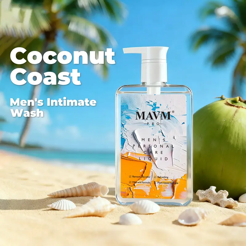 MAVM Coconut Coast Men’s pH Balanced Body Wash - Plant-Based Gentle Sensitive Liquid Cleanser, Coconut Water Scent, Alcohol-Free, Aloe-Soothing, All-Over Body Use, 260ml Bottle