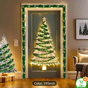 Christmas Garland with Lights Operated Greenery for Stairs Railing Fireplace Mantle & Door Frame Decor Indoor Office Holiday Decoration No Feathers Plastic Material Wall Hanging Christmas Decorations 195inch