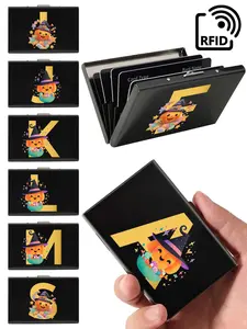 1 printed metal credit card clip, new Halloween printed ultra-thin anti magnetic credit card clip, mini credit card wallet RFID blocking ultra-thin metal hard shell wallet, suitable for both women and men