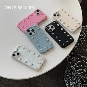 Luxury Fashion Stereoscopic Metal Rivet Five-Pointed Stars Faux-Leather Denim Texture Protective Shockproof Cover Case For iPhone 17 16 15 14 13 Pro Max