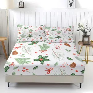 Christmas Flower Series Bed Sheet, Bow Pattern, Comfortable Printed Pattern, Includes 1 Bed Sheet and 2 Pillowcases, Comfortable Bedding, Non slip Dust Cover Suitable for Bedroom and Guest Room, Suitable for Children and Adults Christmas Bedroom Gifts