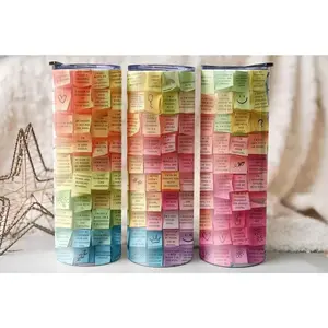 Daily Affirmation Tumbler with Straw, 100 Sassy and Honest Sticky Note Cup, Mental Health Tumbler for Friends, Inspirational 20 oz Tumbler