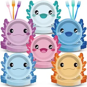 60 Set Axolotl Birthday Party Decorations Cartoon Axolotl Shaped Paper Plates Tableware 7 Inch Reptile Animals Party Supplies Dessert Plates Dinnerware for Kids Boys Girls Birthday Baby Shower Favors