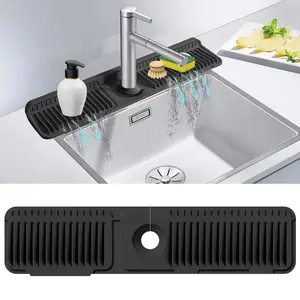 24 Inch Silicone Faucet Mat For Kitchen Sink, 5° Slope Fast Self-Draining Splash Guard, Longer Non-Slip Sink Protector, Easy Clean Kitchen Accessories, Home Organization & Countertop Protector