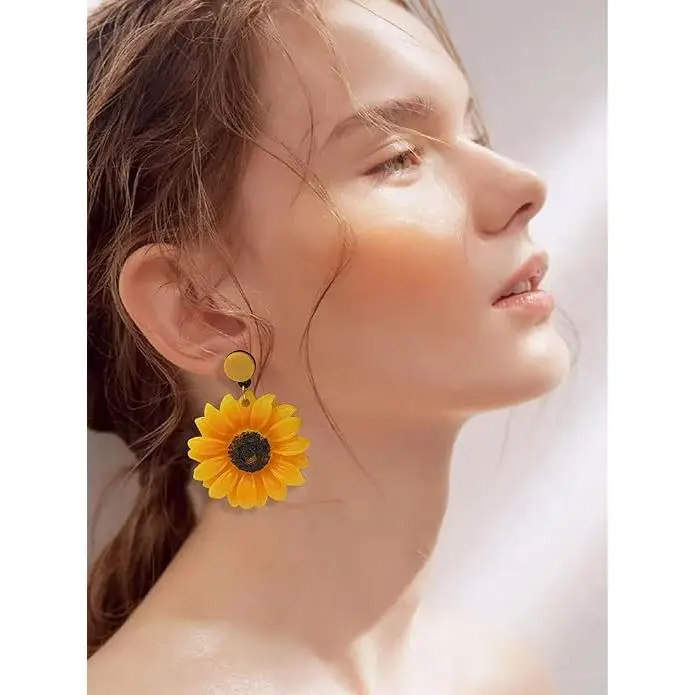 ChicBloom B Sunflower Earrings for Women 3D Daisy Flower Dangle Earrings Sunflower Dresses Shirts Accessories Gifts