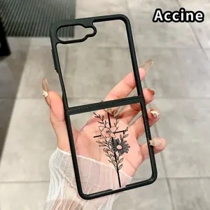 Cross with Blooms Pattern Transparent TPU Phone Case for Z Flip 7/6/5/4, Folding Silicone Design with Central Axis Protection and Full Lens Coverage