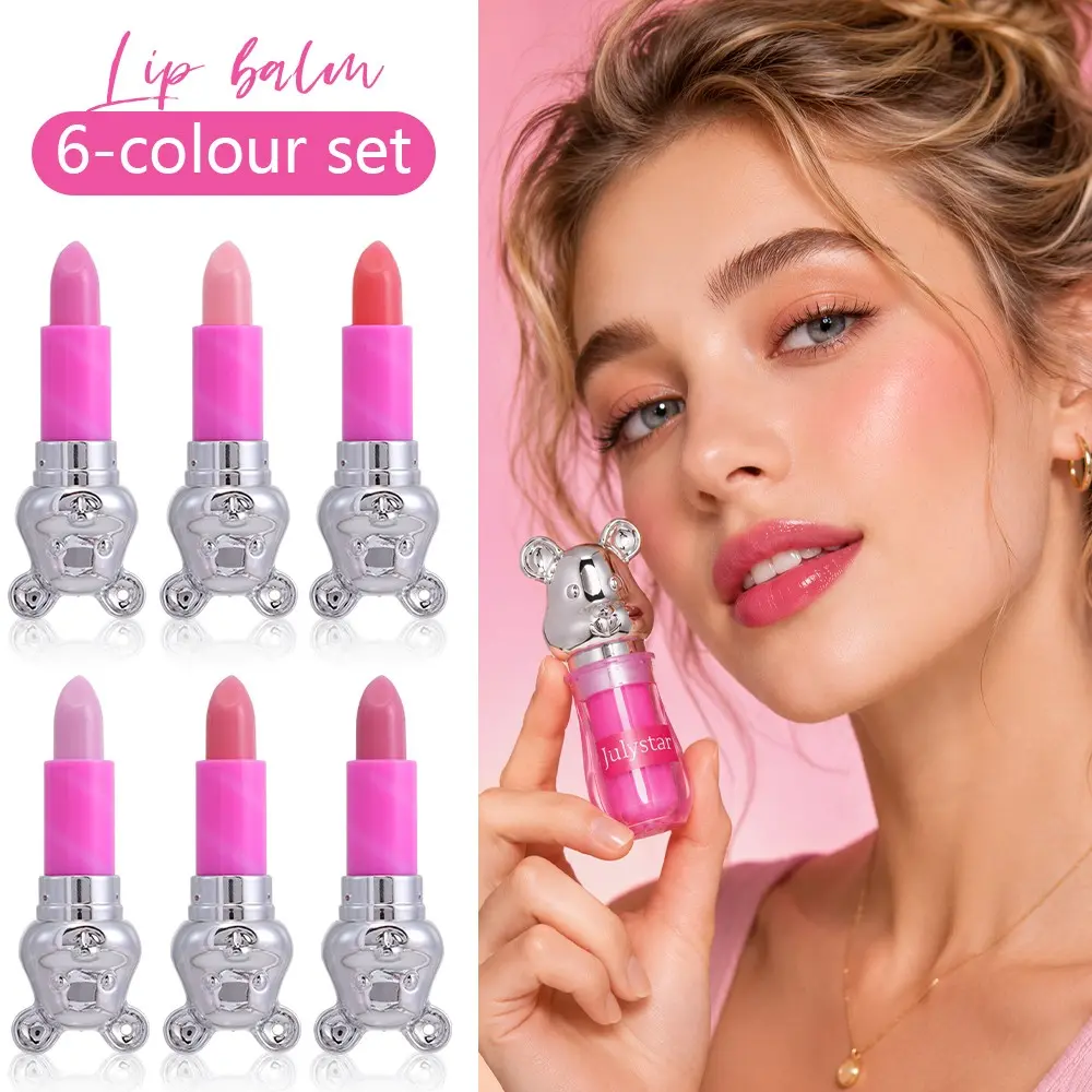 Bear-Shaped Color Changing Lip Balm, 6pcs Long-Lasting Moisturizing Lipstick, Cute Japanese Style Lip Tint, Daily Care & Gifting, 2026 New
