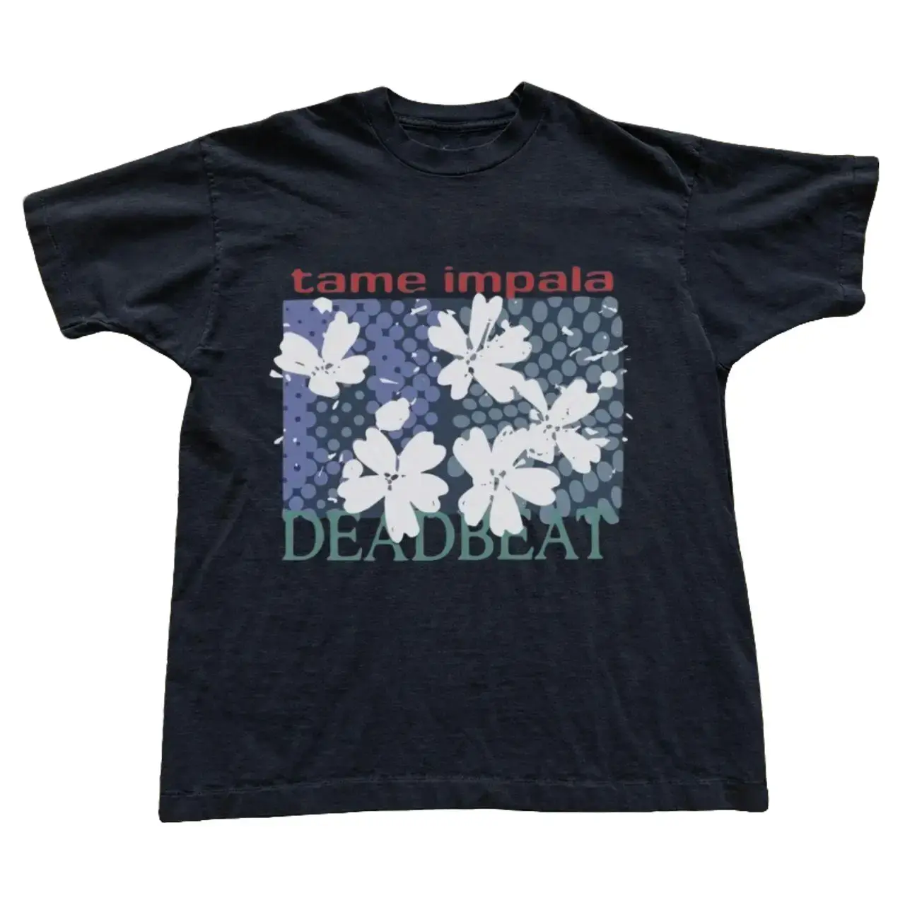 Tame Impala Deadbeat Floral Graphic T-Shirt, Black Unisex Cotton Tee, Vintage Psychedelic Rock Shirt, Retro Y2K Music Graphic T-Shirt, Indie Music Fan Gift