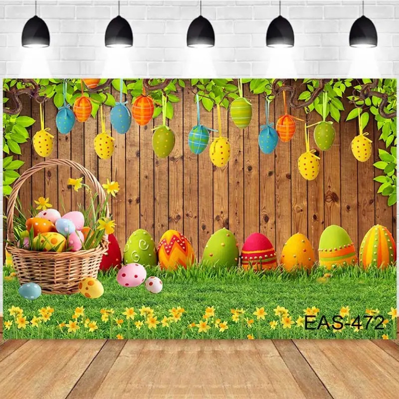 Photography Background Photography Spring Easter Eggs Bunnies Flowers Fence Scene Birthday Party Decor Backdrop Photo Studio