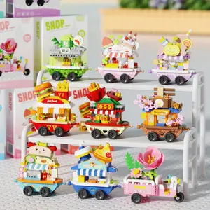 Cute Cartoon Dessert Cart Micro-Particle Building Blocks Toy Model, Assembly Puzzle Desk Ornament, Home Gift for Kids Unisex, Building Kit