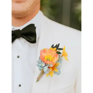Rinlong 6Pcs Apricot & Blue Boutonnieres