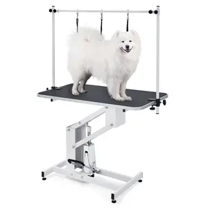 【GARVEE】43.6" Pet Grooming Table for Large Dogs, Heavy Duty Height Adjustable Dog Grooming Table With Overhead Arm & Noose Height Range 22''-39'', Maximum Capacity Up to 350 Lbs, White
