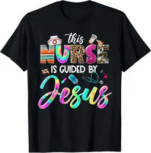 100% Cotton Nurse Guided by Jesus Christian Stethoscope RN LPN Nursing T-Shirt