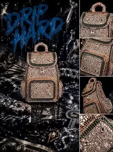 2427  Backpack Shaped Iced Pendant, Next Level Hip-Hop Bling, Unique Streetwear Jewelry, Stand Out from the Crowd, Ideal Gift for Rapper, Biker & Trendsetter summerwins