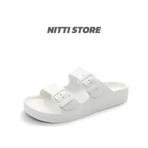Women's Double Buckle EVA Sandals Comfortable Rubber Waterproof Plastic Two Strap Footbed Foam Slip on Slide Sandals