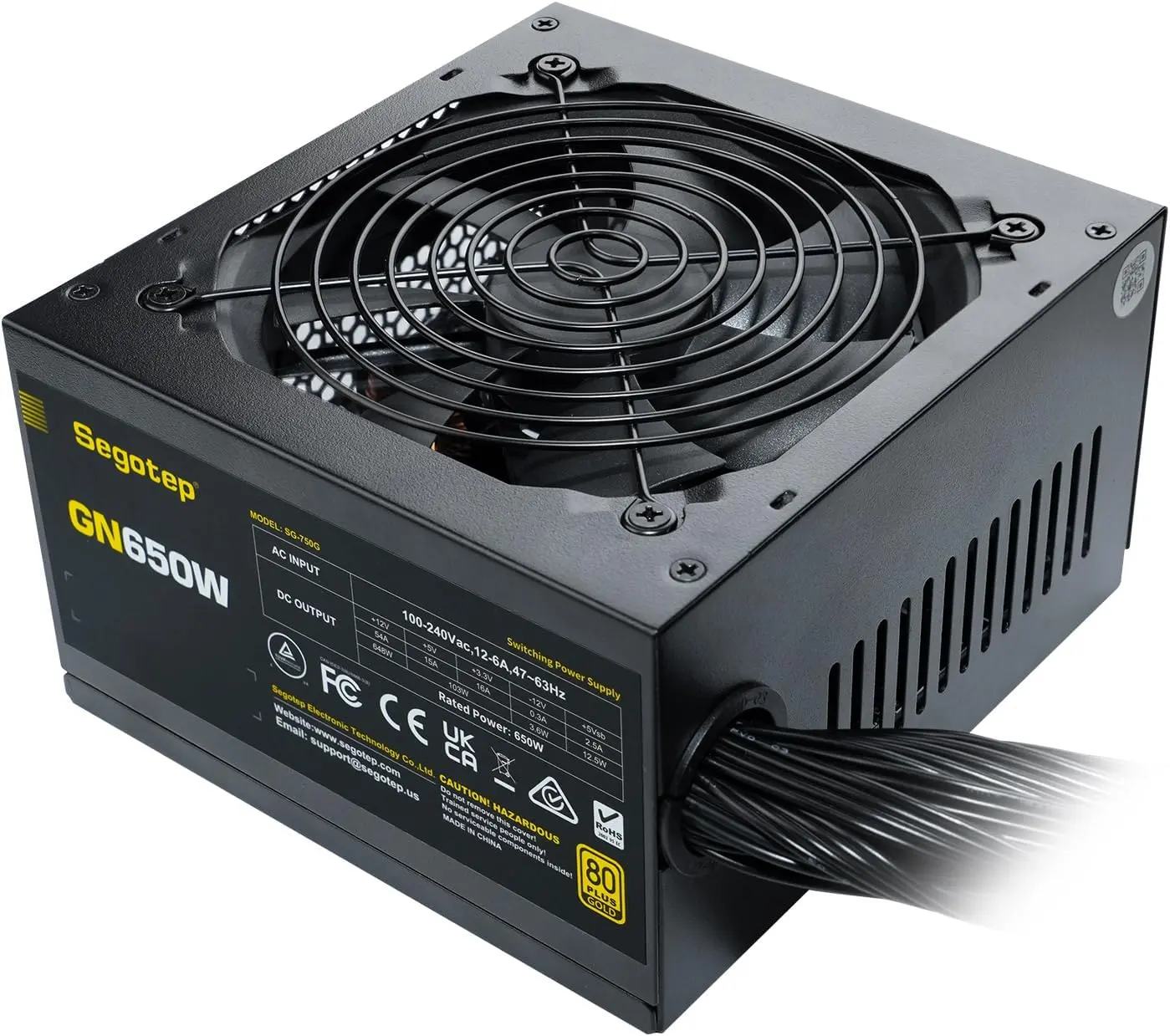 650W ATX Power Supply, 80 Plus Gold Certified| Non-Modular with 6+2 Pin Connectors PFC Protection and RoHS Compliance, 120mm Silent Fan Gaming PSU GN-650 Black