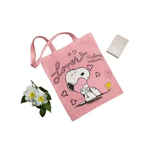 Lover Snoopy Version Canvas Tote Bag, 100% Canvas Bag, Lover Tote Bag, 2 sides printed Tote Bag
