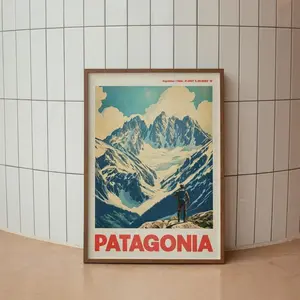 [Sale Off Up To 50%] Patagonia National Park Print, Vintage Travel Poster, Hiking Wall Art, Andean Mountains, Argentina Chile Decor, Retro Nature Landscape (No Framed)