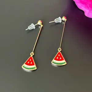 Gold-Plated Watermelon Drop Earrings Long Dangling Earrings. Quality Palestinian Jewelry & Accessories – Palestine Necklaces for Women, Girls & Men, Rings, Flag, Keffiyeh Kufiya, Watermelon Charms & Calligraphy Designs Gifts & Proud Supporters