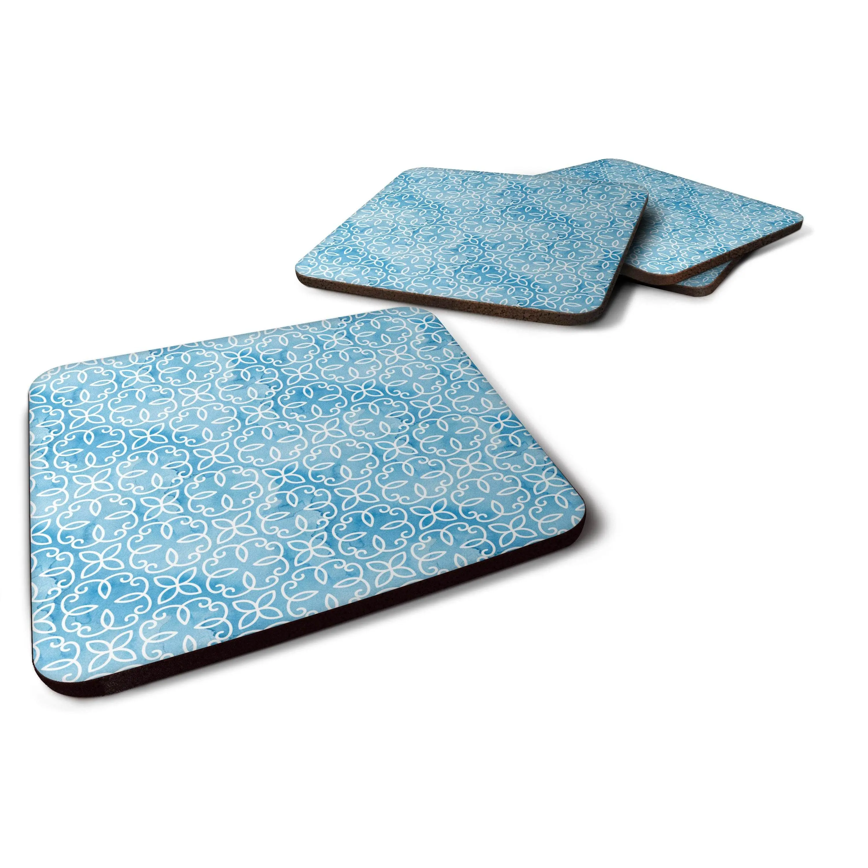 4-Piece Watercolor Geometric Circle Tableware Coasters, Blue Foam Construction, Model BB7555FC