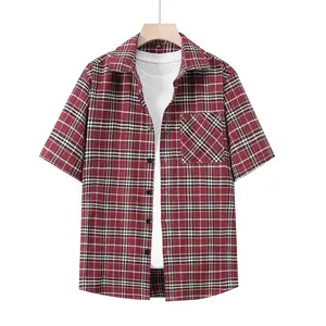 Streamlined Minimalist Black & White Plaid Short Sleeve Shirt for Men, Wrinkle-Free Slim-Fit Casual Top with Neutral Check Design for Everyday Style