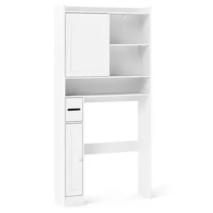 COSTWAY - Over-the-Toilet Storage Cabinet Standing Toilet Rack with Sliding Door-White