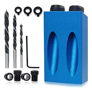 14Pcs Pocket Hole Jig Kit, 15 Degree Woodworking Inclined Hole Jig with 6/8/10mm Drive Adapter for Woodworking Angle Drilling Holes, Angle Carpentry Locator Jig