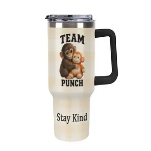 Punch Monkey Stay Kind 40oz Tumbler, Some of Us Need A Little Extra Love Insulated Mug, Team Punch Positive Message Water Bottle, Wholesome Monkey Character Travel Cup with Handle, Mental Health Awareness Gift, Cute Animal Aesthetic Drinkware, Inspira
