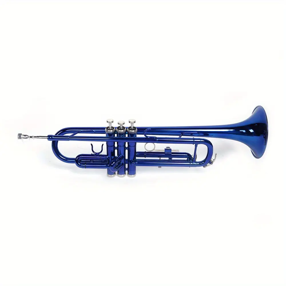 Branded Blue Brass B-Flat Trumpet Gloves Set - Musical Wind Instrument Accessory with Mouthpiece Compatibility, Key Compatibility, Extended Range Support, Adjustable Length, Smooth Valves for Studio Use