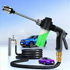 Long Handle High Pressure Car Wash Foam Gun Adjustable Nozzle Foam Cannon with Pressure Spray Bottle for Cleaning Watering and Tire Inflation Durable Automotive Car Cleaning Tool Easy to Use Versatile Portable Handheld Foam Sprayer